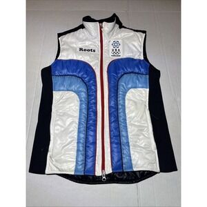 USA Olympic Team Vest Mens Large White Blue Torino 2006 Winter Puffer Zip Front